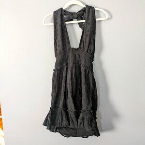 NWT Aerie Spring Fling black halter top dress floral flared ruched tank